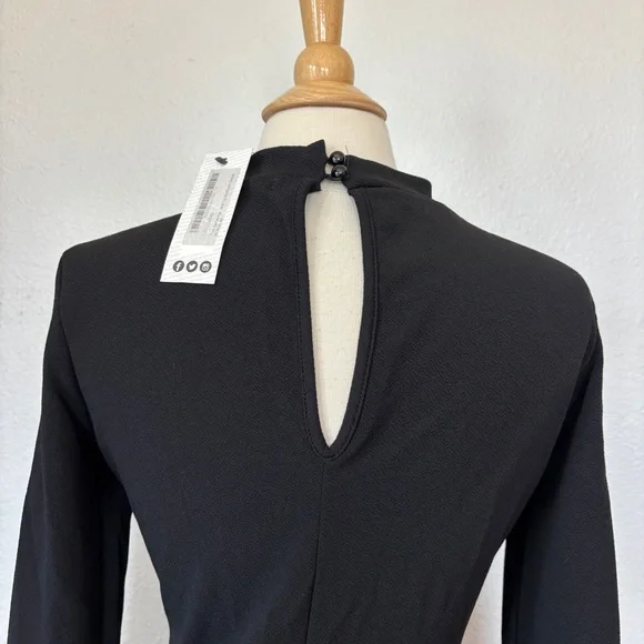 Boohoo Black Deep V-Neck Red & White Lace Up Long Sleeve Midi Dress - Picture 9 of 10